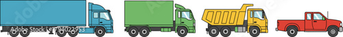 Commercial Transport Vehicles Set - Semi Truck, Dump Truck, and Pickup Truck Vector