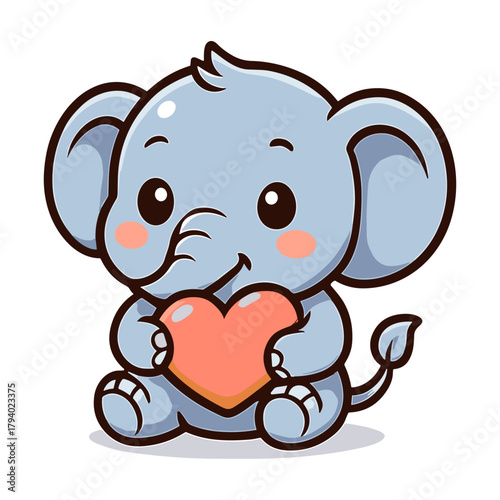 Cartoon elephant mascot holding a pink heart