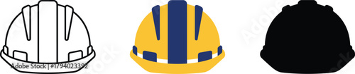 Construction Safety Hard Hat Icon Set - Outline, Color, and Silhouette Vector