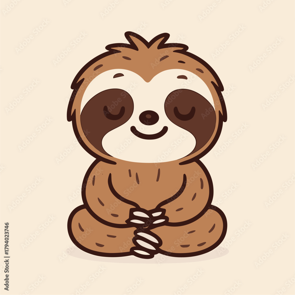 Naklejka premium Cartoon sloth mascot in meditative pose