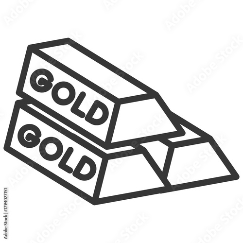 Gold Ingots Illustration with Outline Style Variation