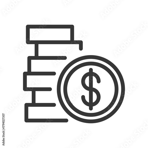 Stack Of Coins Illustration with Outline Style Variation