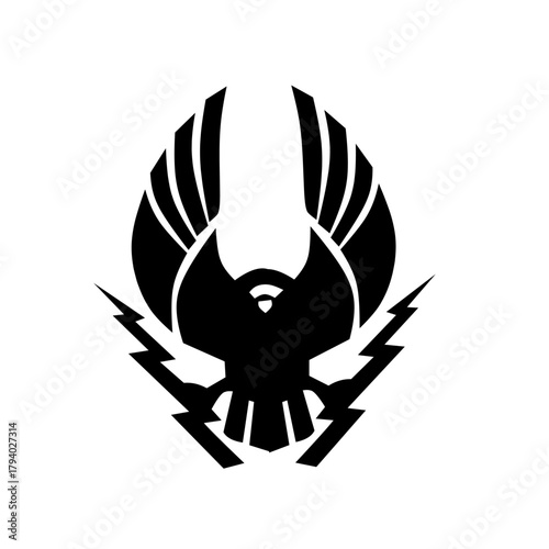 A striking icon of an ascending phoenix or eagle with uplifted wings, flanked by lightning bolts, symbolizing electrifying power, divine speed, energy, and superior legendary performance.