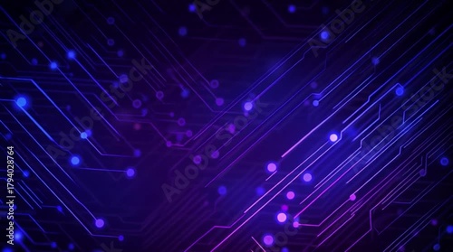 Wallpaper Mural Dynamic digital circuit board animation with glowing blue and purple nodes pulsing through data pathways, perfect for tech innovation and futuristic concepts. Torontodigital.ca