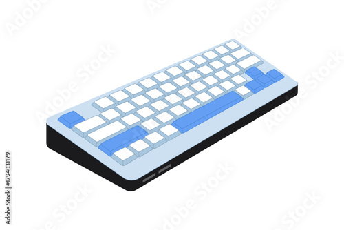 Mechanical Keyboard and Computer Accessory. A detailed flat illustration of a modern mechanical keyboard, highlighting computer accessories, input devices, and professional technology used in offices 