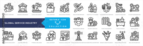 Global Service Industry Line Icon Collection
