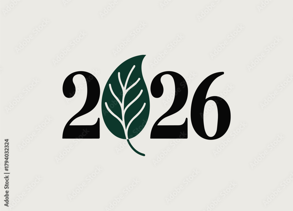 Naklejka premium Embracing Green Initiatives Year 2026 A Symbol of Sustainable Growth and Environmental Awareness for Future Generations
