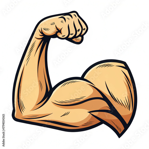 Illustration of a flexing bicep muscle showing strength and power