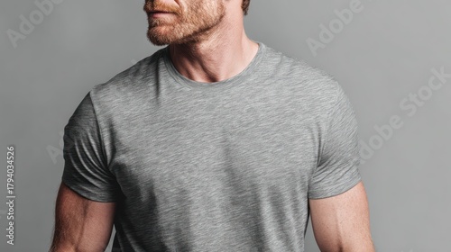 Man in gray t shirt close up