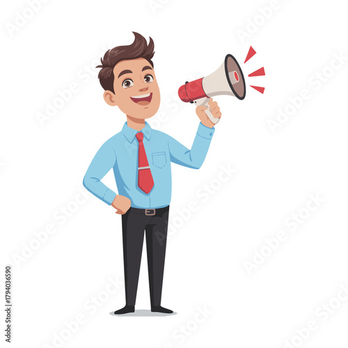 businessman shouting into megaphone