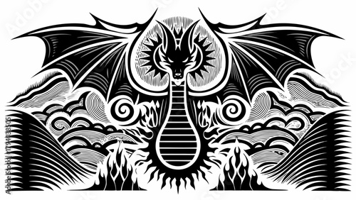Majestic dragon with wings in a stylized illustration, perfect for fantasy themes