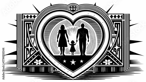 Heartwarming family art, parents and child, love and togetherness, hope and future