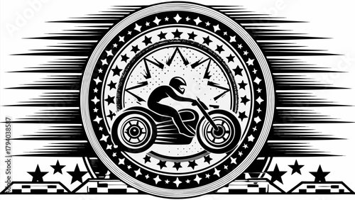 Motorcycle rider art, bold design for apparel, striking biker graphic, edgy style art
