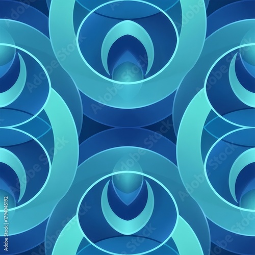 Abstract geometric circle flow seamless pattern with blue-teal gradient glow, ideal for digital business and tech branding.