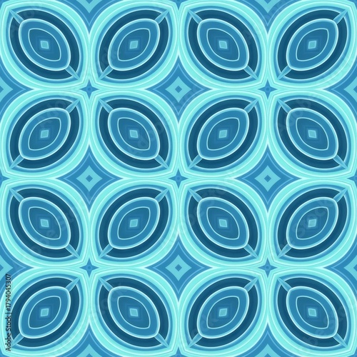 Abstract geometric circle flow seamless pattern with blue-teal gradient glow, ideal for digital business and tech branding.