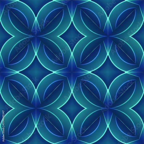 Abstract geometric circle flow seamless pattern with blue-teal gradient glow, ideal for digital business and tech branding.