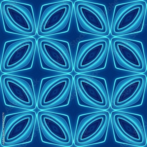 Abstract geometric circle flow seamless pattern with blue-teal gradient glow, ideal for digital business and tech branding.