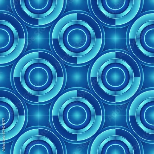 Abstract geometric circle flow seamless pattern with blue-teal gradient glow, ideal for digital business and tech branding.