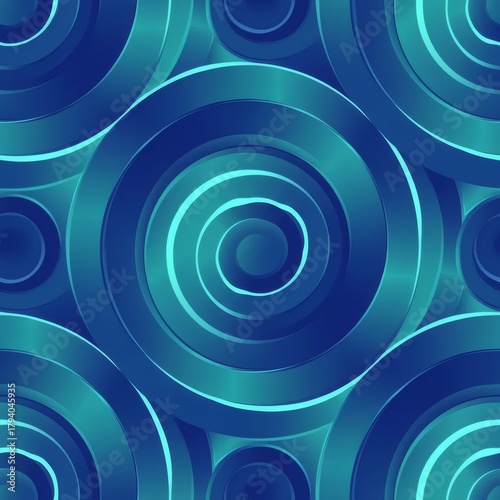 Abstract geometric circle flow seamless pattern with blue-teal gradient glow, ideal for digital business and tech branding.
