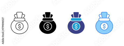 Money Bag icon set multiple style collection