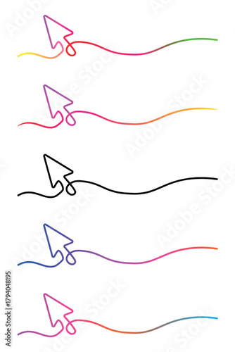 Colorful Continuous Line Arrow Symbols Graphic Vector Illustrating Movement and Direction on White Backdrop
