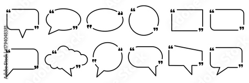 Quote box frame, big set. Quote text in speech bubble. Quote box icon. Blank template quote text info design boxes quotation bubble blog quotes symbols.