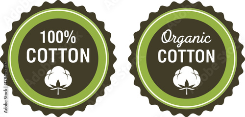 Premium 100% organic cotton labels certified natural fabric emblem badges eco friendly material icons vector