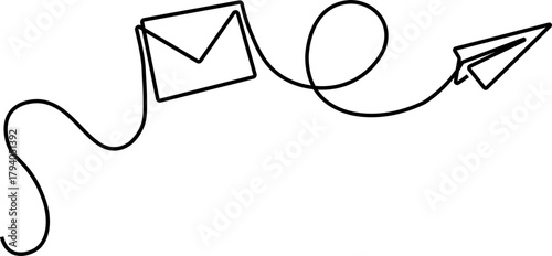 Paper Plane Sending an Email Message Graphic Representation of Communication and Connection One Line Drawing