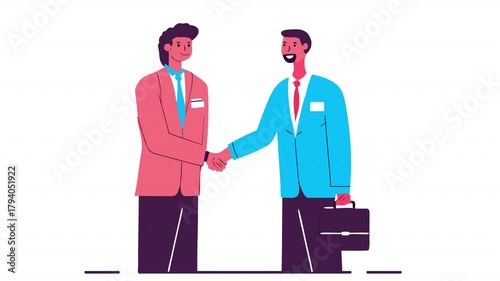 Business handshake. Animation of businessmen concluding a deal, Alpha Channel. Cartoon