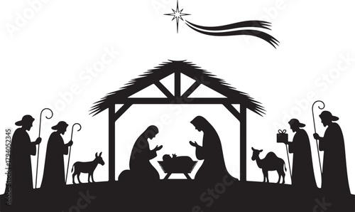Nativity with wise men and animals vector