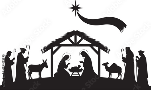 Nativity with wise men and animals vector