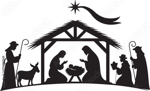 Nativity with wise men and animals vector