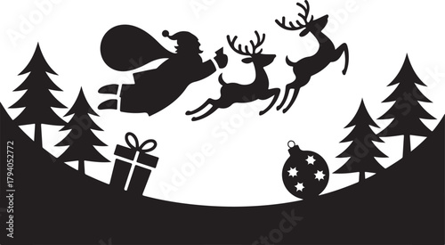 Running Santa Claus and Reindeers