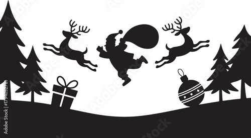 Running Santa Claus and Reindeers