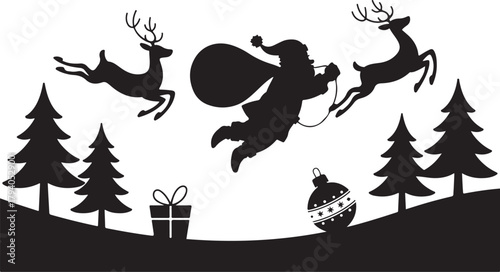 Running Santa Claus and Reindeers