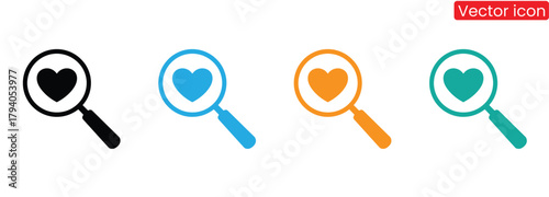 Discover your passion find love with heart magnifier icon