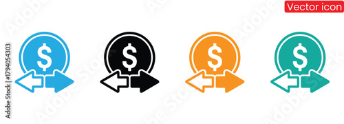 Dollar money transfer icon set. Money transfer icon,Send money easily with this simple colorful dollar transfer icon,