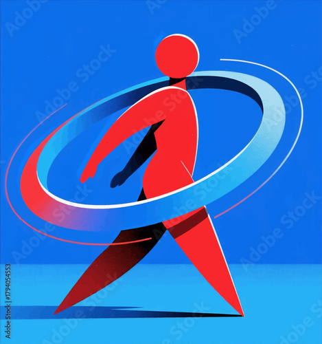 Abstract figure in motion, minimal dynamic design with rings
