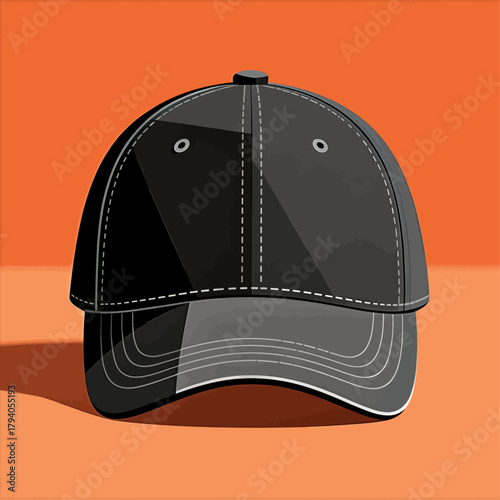 Black baseball cap vector illustration, realistic design, isolated