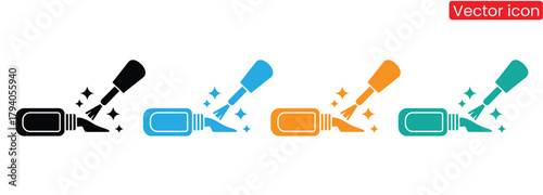 Trendy nail polish bottles spilling with sparkling glamor shine,Nail care icon in solid style. lacquer up, manicure for varnish beauty concept. Nail polish remover. fingernail painting. 