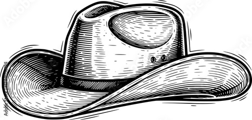 cowboy hat sketch engraving black and white outline. Scratch board imitation.
