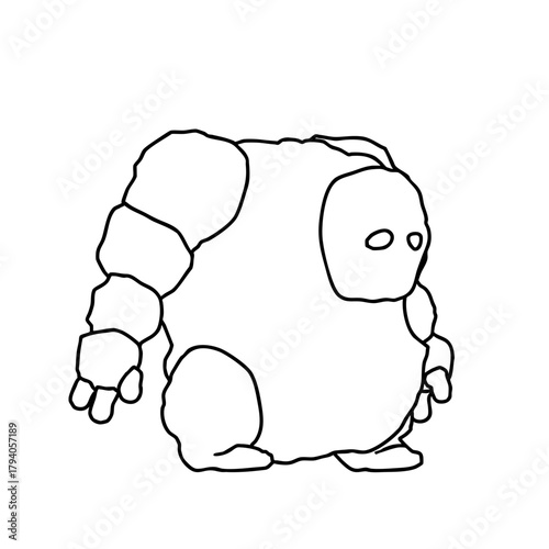Outline for Coloring of Stone Rock Giant Golem Fantasy Big Creature. Vector illustration.