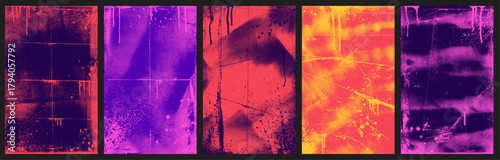 Urban street art graffiti punk posters set with grunge and halftone texture. Colorful brush drawn overlay texture.
