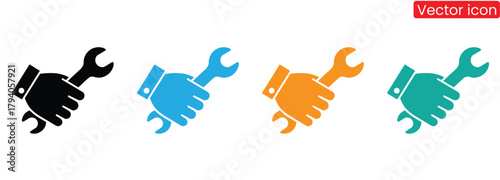 Professional hand holding wrench tool for repair service,Hand holding Wrench flat vector icon. Simple solid symbol isolated on white background