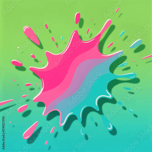 Colorful paint splash effect on green background, vector illustration