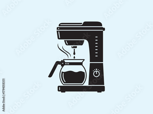Minimal Line Art Coffee Machine Dripping Into Glass Pot
