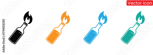 Molotov cocktails in black, orange, blue, and green for protest graphics,Molotov cocktail icon. Symbol of protest.