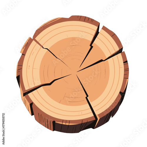 Cracked Tree Trunk Cross-Section with Visible Rings