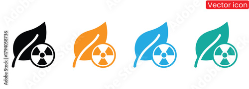 Environmental hazard warning with bio hazard symbol and leaf icon set,Energy icon. Ecology. Energy. Voltage. Lyric. Radiation. Black icon. Silhouette