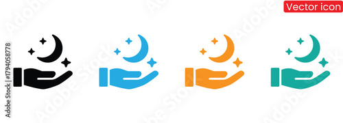 Colorful hand holding moon and stars for spiritual dreams concept,Moon vector icons. Moon icon set. Vector lunar collection. Moon with stars